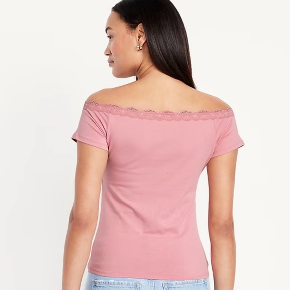 NWT Old Navy  Pink Lace off the shoulder Tee size Large - Picture 5 of 13